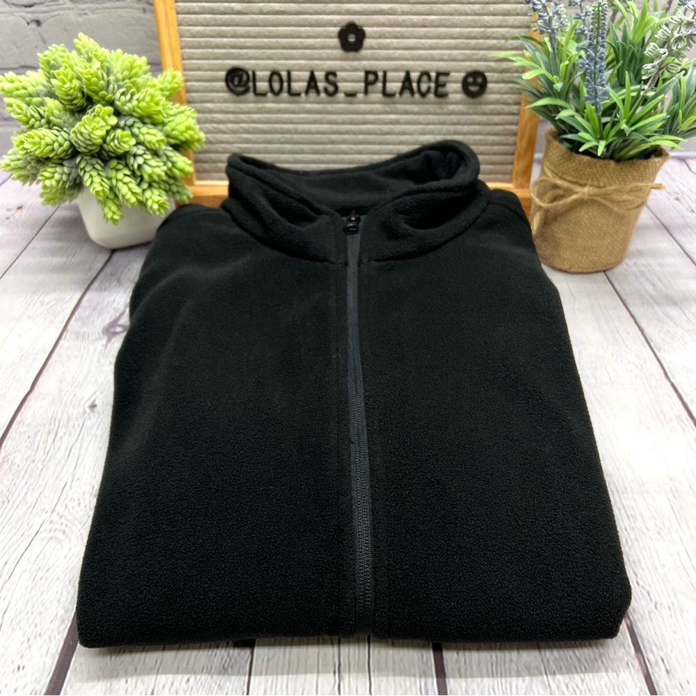 Polar Fleece Vest with Zip Front & Zip Pockets-Black-EUC